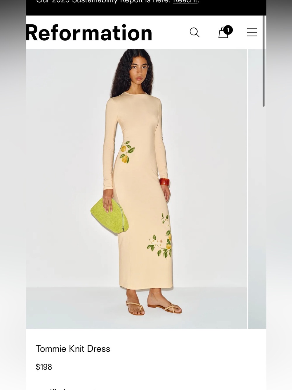 Reformation Tommie Knit Dress Yellow - Size XS